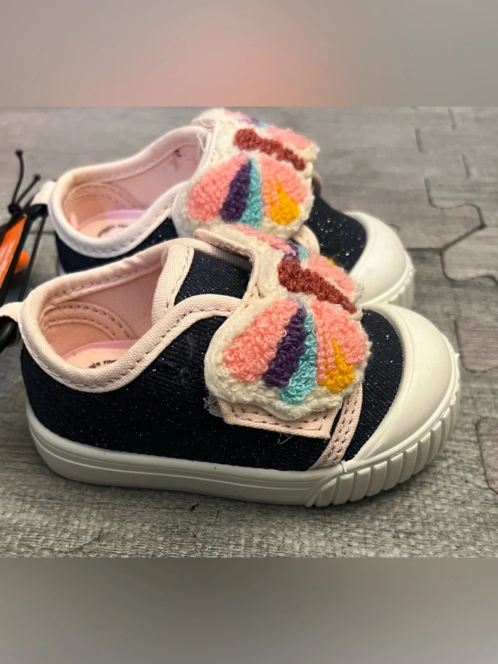 Wonder Nation Unisex Baby & Toddler Casual Sneakers Size 3 Navy/Pink Butterfly